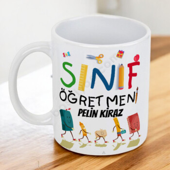 Sınıf Öğretmeni Kalem Silgi Tasarımlı Beyaz Kupa Bardak online tasarla