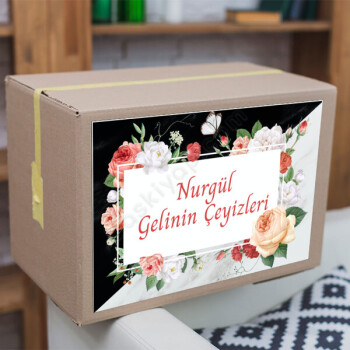 Siyah Beyaz Çiçekli Çeyiz Etiketi online tasarla