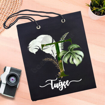 T Harf Tasarımlı Siyah Bez Çanta online tasarla