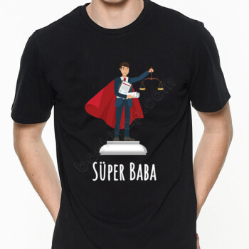 Süper Baba Tasarımlı Siyah Erkek Tişört online tasarla