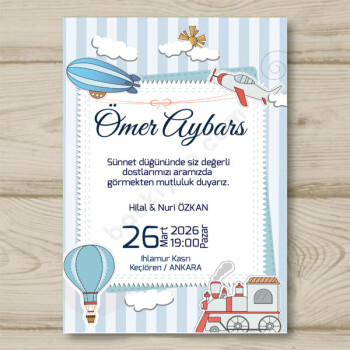 Sünnet Davetiyesi Mavi online tasarla