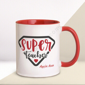 Süper Teacher Baskılı Kırmızı Kupa online tasarla