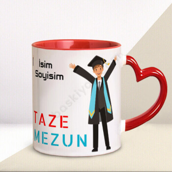 Taze Mezun Erkek Tasarımlı Kalp Kulplu Kupa online tasarla