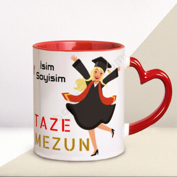 Taze Mezun Tasarımlı Kalp Kulplu Kupa online tasarla
