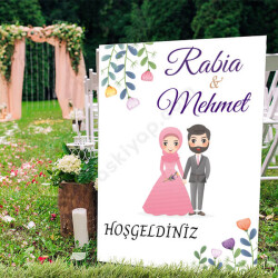Tesettürlü Gelin Damat Ayaklı Pano online tasarla