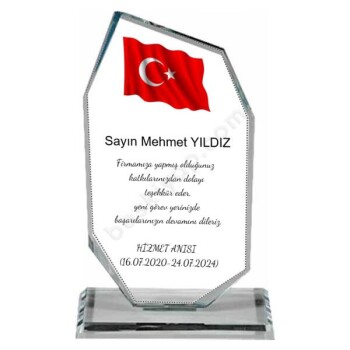 Türk Bayraklı Hizmet Anısı Ekonomik Kristal Cam Plaket online tasarla