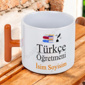 Türkçe Öğretmeni Tasarımlı Turuncu T Fincan online tasarla