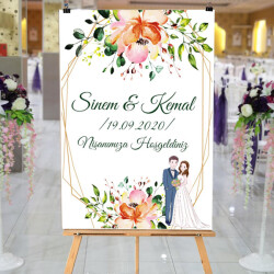 Turuncu Çiçekli Şık Çerçeveli Söz Nişan Çeyiz Afişi online tasarla