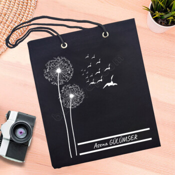 Tüy Tasarımlı Siyah Bez Çanta online tasarla