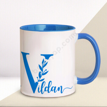 V Harfi Mavi Kupa Bardak online tasarla