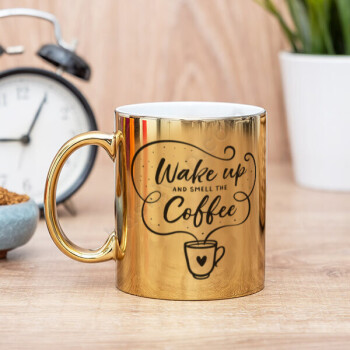 Wake Up And Smell The Coffee Tasarımlı Gold Kupa Bardak online tasarla