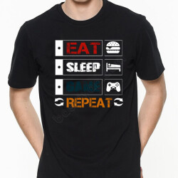 Yemek Oyun Uyku Tasarım Baskılı Siyah Erkek Tişört online tasarla