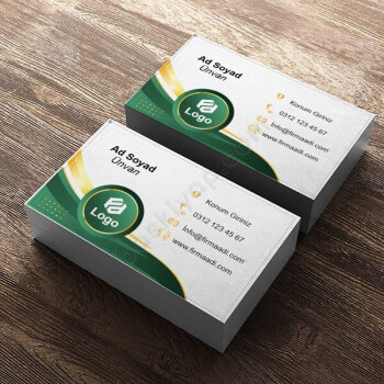 Yeşil-Gold Tek Yön Standart Kartvizit online tasarla