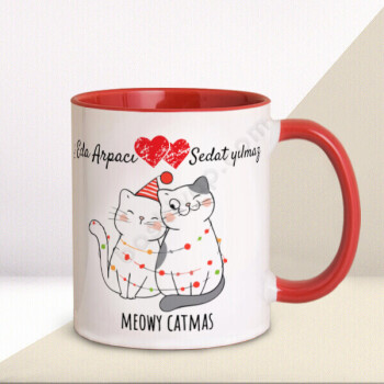 Yılbaşı Kedili Tasarım Kupa online tasarla