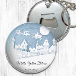 Yılbaşı Tasarımlı Metal Açacak Anahtarlık online tasarla