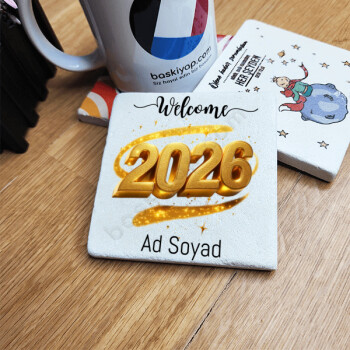 Yılbaşı Temalı Doğal Taş Bardak Altlığı online tasarla