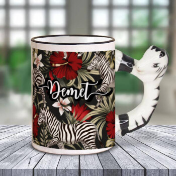 Zebra-Çiçek Desenli At Kulplu Kupa online tasarla
