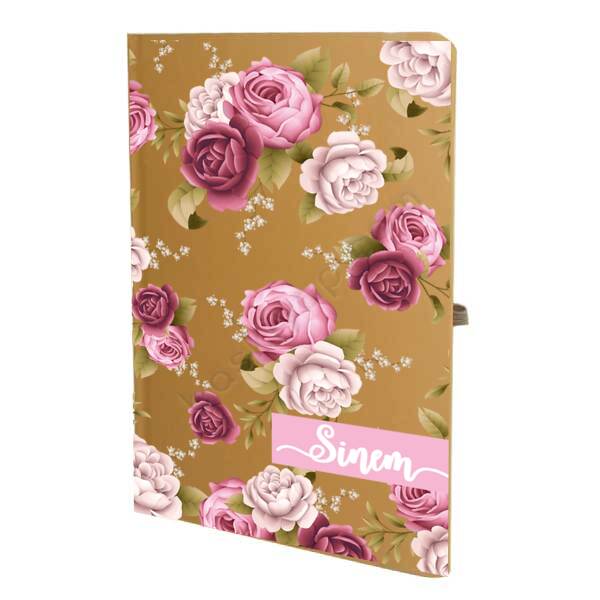 Pembe Gül Desenli Tarihsiz Çizgili Taba Ajanda/Defter online tasarla