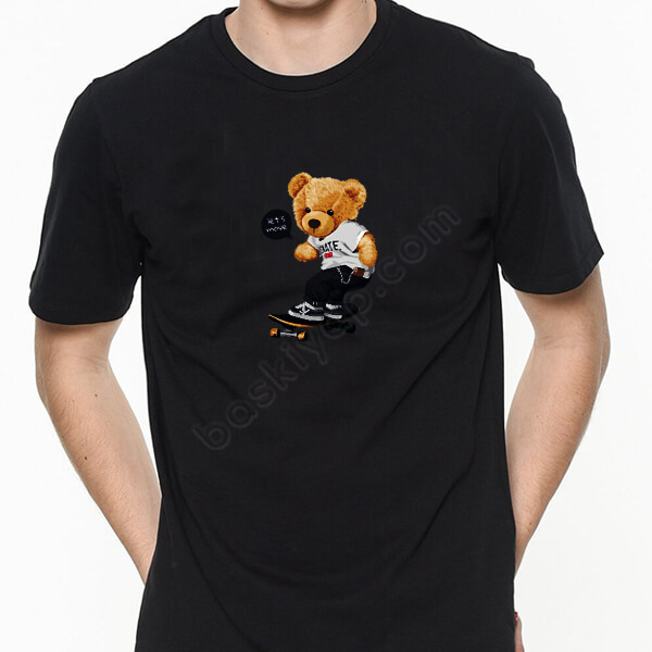 Teddy Skate Bear Siyah Erkek Tişört | Baskılı online tasarla