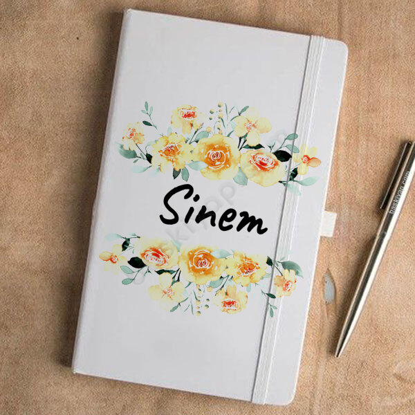 Turuncu Çiçek Tasarımlı Beyaz Ajanda online tasarla