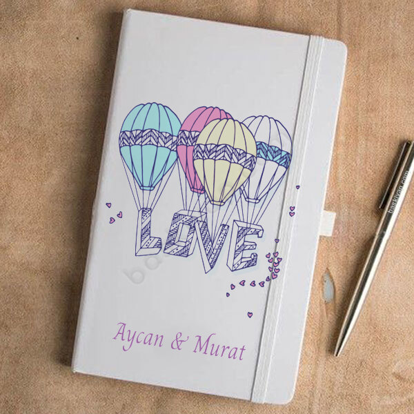 Uçan Balon Love Tasarımlı Beyaz Ajanda online tasarla