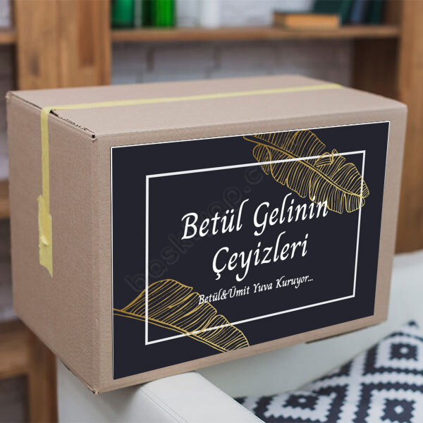 Yaprak Desenli Siyah Çerçeveli Çeyiz Etiketi online tasarla