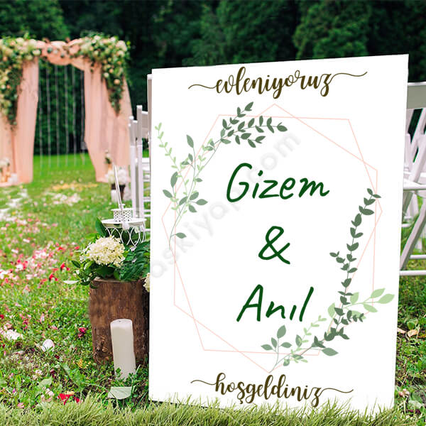 Yapraklı Söz/Nişan/Düğün Ayaklı Pano online tasarla