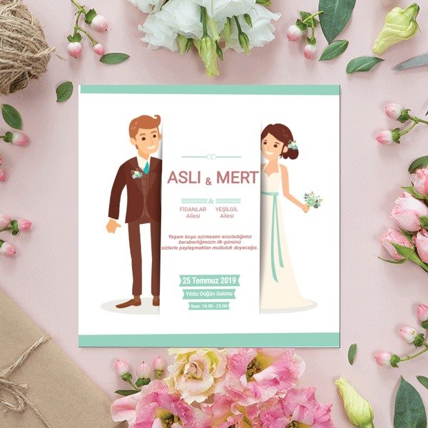 Yeşil Beyaz Gelinli Damatlı online tasarla