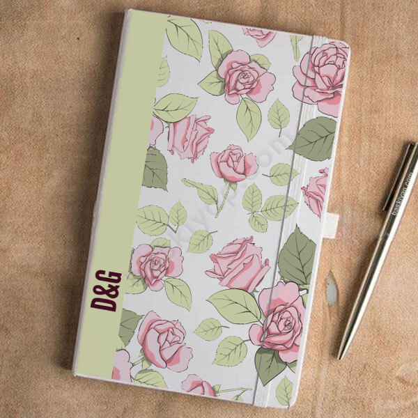 Yeşil Pembe Çiçekli Tarihsiz Beyaz Ajanda online tasarla