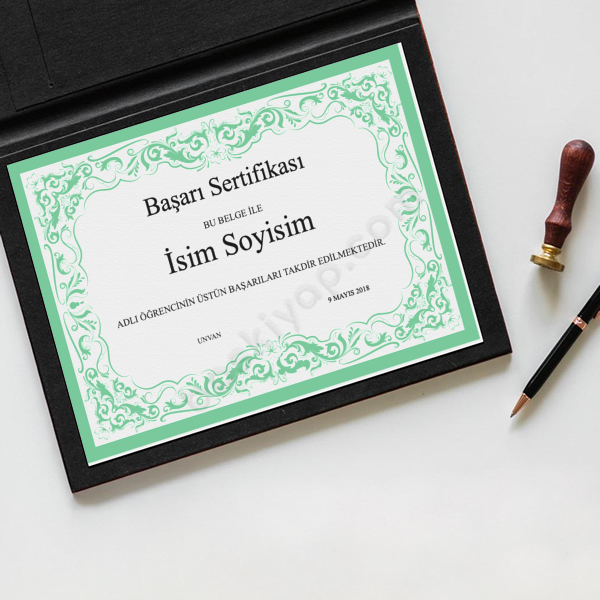 Yeşil Renkli Başarı Sertifikası online tasarla