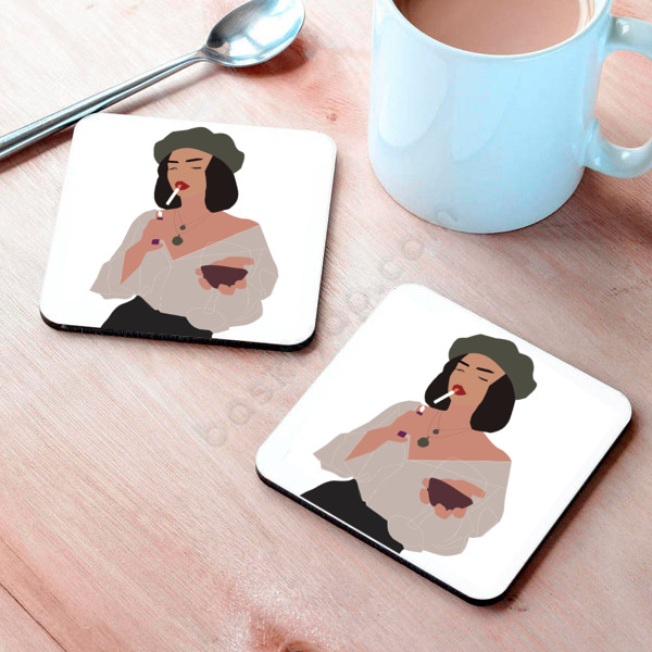 Yeşil Şapkalı Kız Tasarım Bardak Altlığı online tasarla