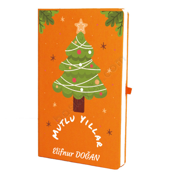 Yılbaşı Ağacı Tasarımlı Turuncu Ajanda Defter online tasarla