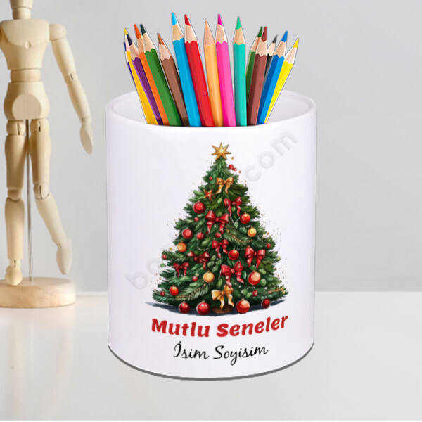 Yılbaşı Ağaçlı Porselen Kalemlik online tasarla
