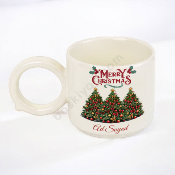 Yılbaşı Ağaçlı Yuvarlak Kulplu Fincan online tasarla