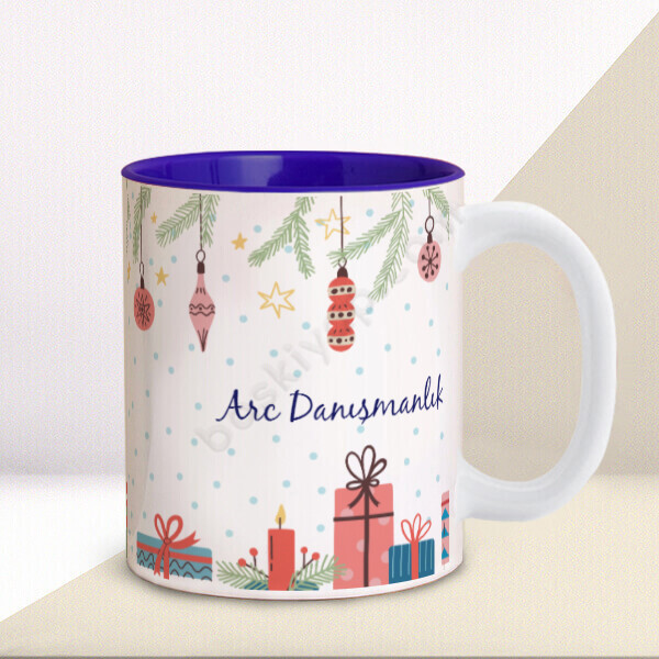 Yılbaşı Hediye Temalı İçi Lacivert Kupa online tasarla