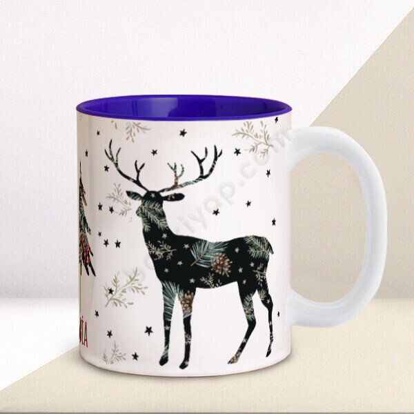 Yılbaşı Konseptli İçi Lacivert Kupa online tasarla