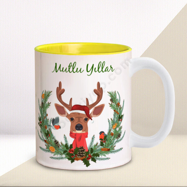 Yılbaşı Konseptli İçi Sarı Kupa online tasarla