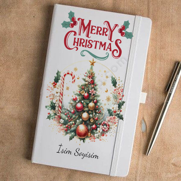 Yılbaşı Tasarımlı Beyaz Ajanda Defter online tasarla