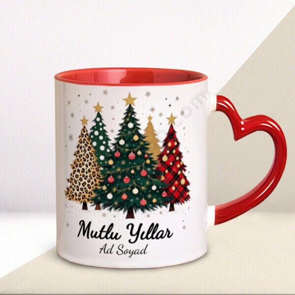 Yılbaşı Tasarımlı Kalp Kulplu Kupa Bardak online tasarla