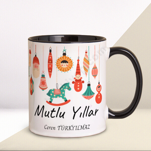 Yılbaşı Tasarımlı Siyah Kupa Bardak online tasarla