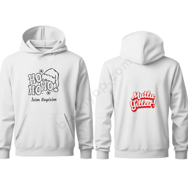 Yılbaşı Temalı Kapşonlu Beyaz Sweatshirt online tasarla
