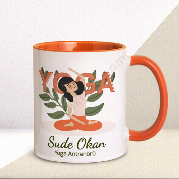 Yoga Yapan Kadın Temalı Kupa Çiçekli online tasarla