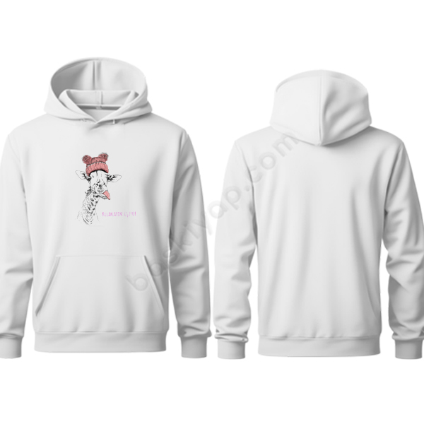 Zürafa Tasarımlı Kapşonlu Beyaz Sweatshirt online tasarla